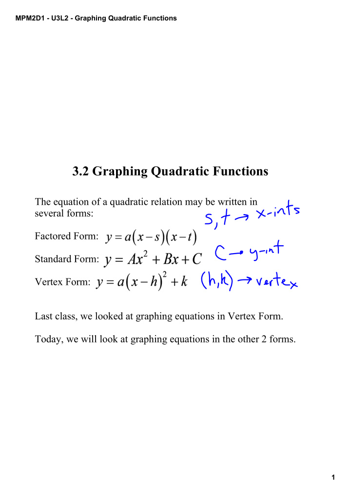 3 2 graphing quadratic functions