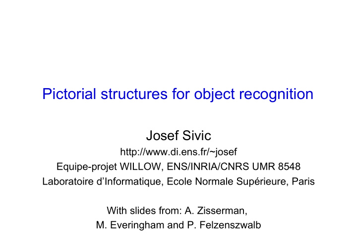 pictorial structures for object recognition