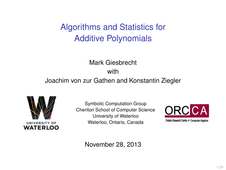 algorithms and statistics for additive polynomials