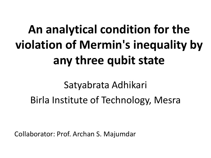 an analytical condition for the