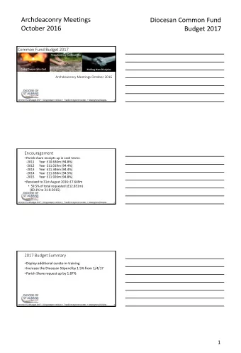 Budget 2017  Common Fund Budget 2017  Transforming Communities  Going Deeper into God  Making New