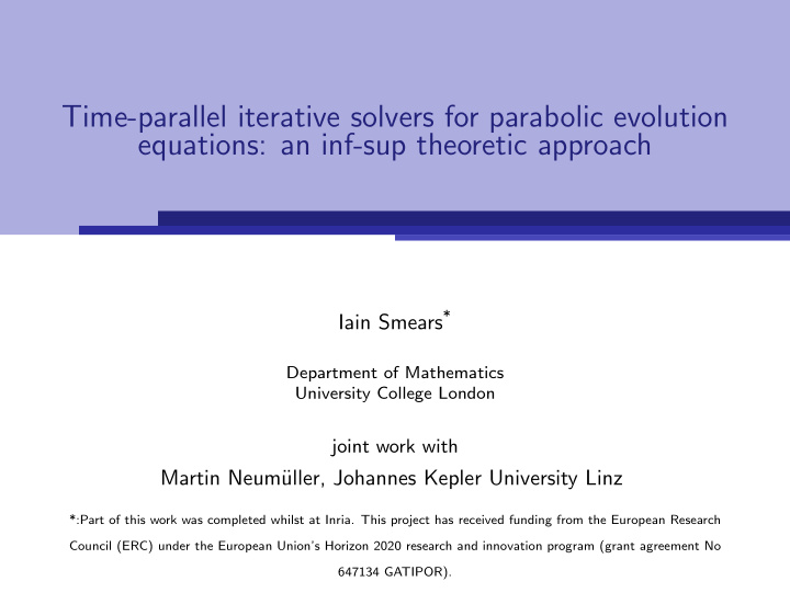 time parallel iterative solvers for parabolic evolution