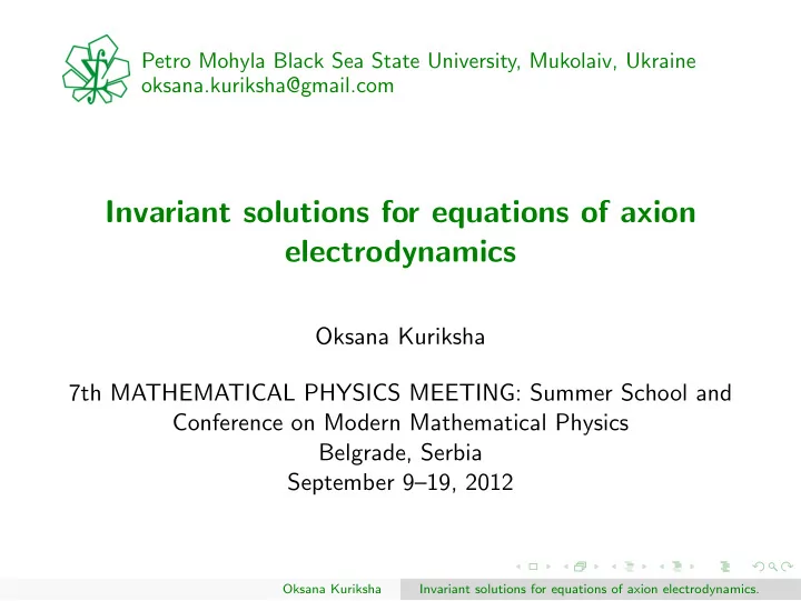 invariant solutions for equations of axion electrodynamics