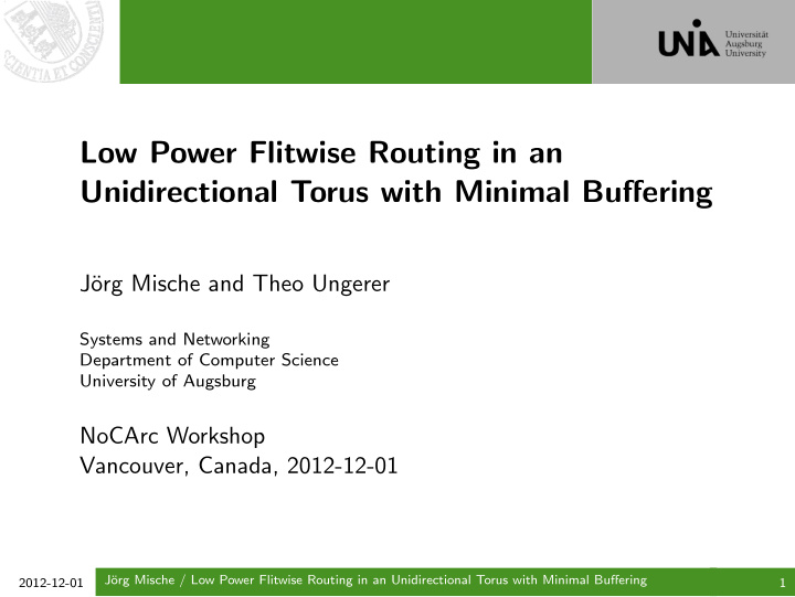 low power flitwise routing in an unidirectional torus