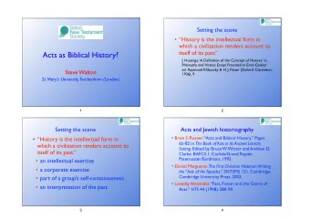 Acts as Biblical History?  J. Huizinga, A Definition of the Concept of History in Philosophy