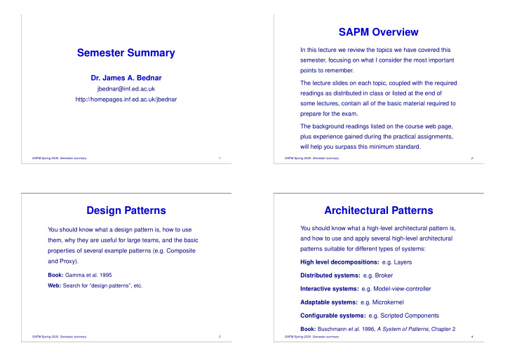 sapm overview semester summary