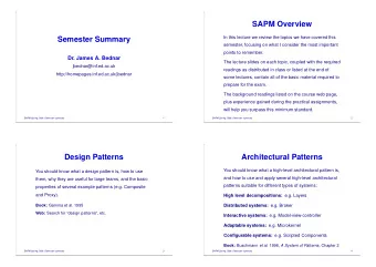 SAPM Overview  Semester Summary  In this lecture we review the topics we have covered this