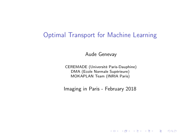 optimal transport for machine learning