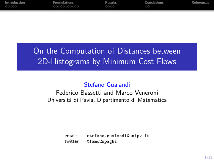 on the computation of distances between 2d histograms by