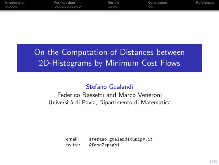 on the computation of distances between 2d histograms by