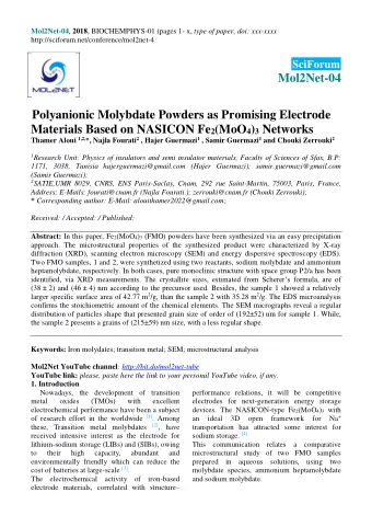 Mol2Net-04  Polyanionic Molybdate Powders as Promising Electrode Materials Based on NASICON Fe 2