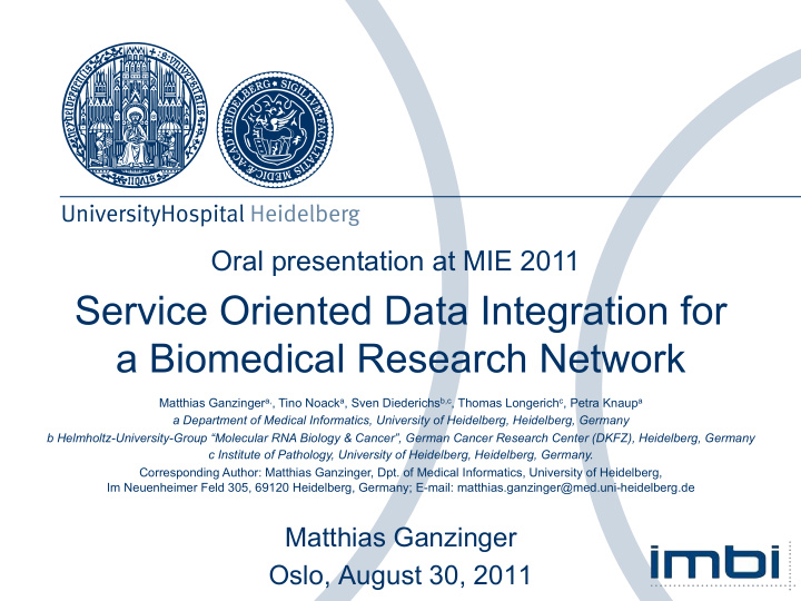 service oriented data integration for a biomedical