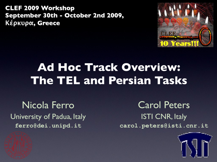 ad hoc track overview the tel and persian tasks