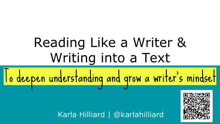 to deepen understanding and grow a writer s mindset