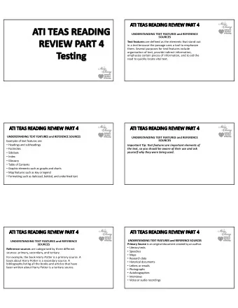 AT  ATI TEAS READING REVIEW PART 4  UNDERSTANDING TEXT FEATURES and REFERENCE  SOURCES Text