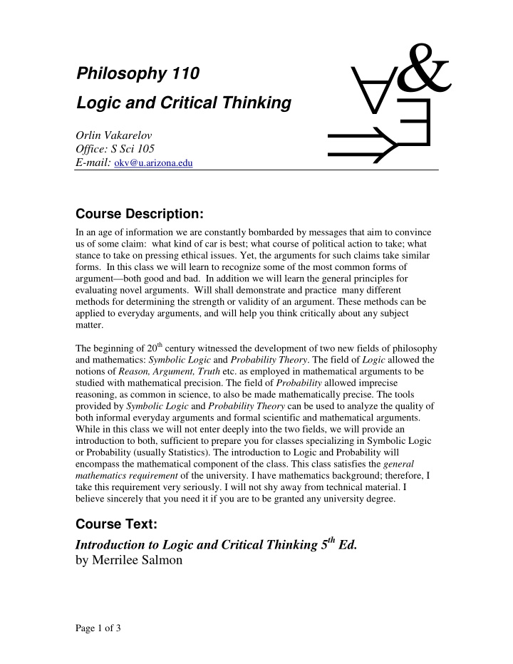 logic and critical thinking orlin vakarelov office s sci
