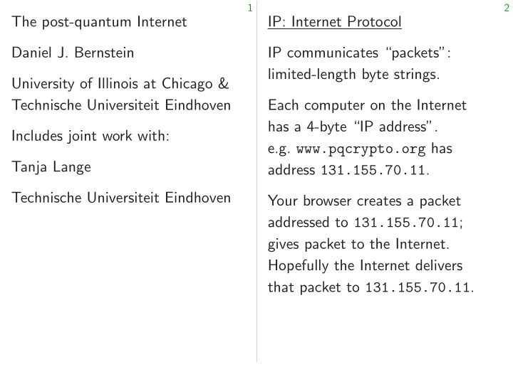 the post quantum internet ip internet protocol daniel j