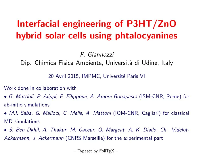 interfacial engineering of p3ht zno hybrid solar cells