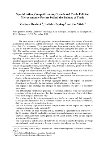 Microeconomic Factors behind the Balance of Trade Vladimr Ben  ek 1 , Ladislav Prokop 2 and