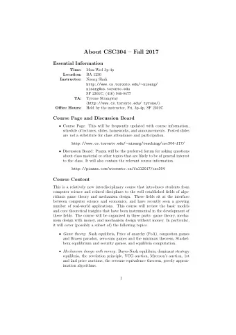About CSC304  Fall 2017  Essential Information  Mon-Wed 3p-4p  Time:  BA 1230  Location:  Nisarg