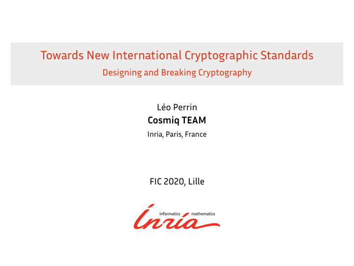 towards new international cryptographic standards
