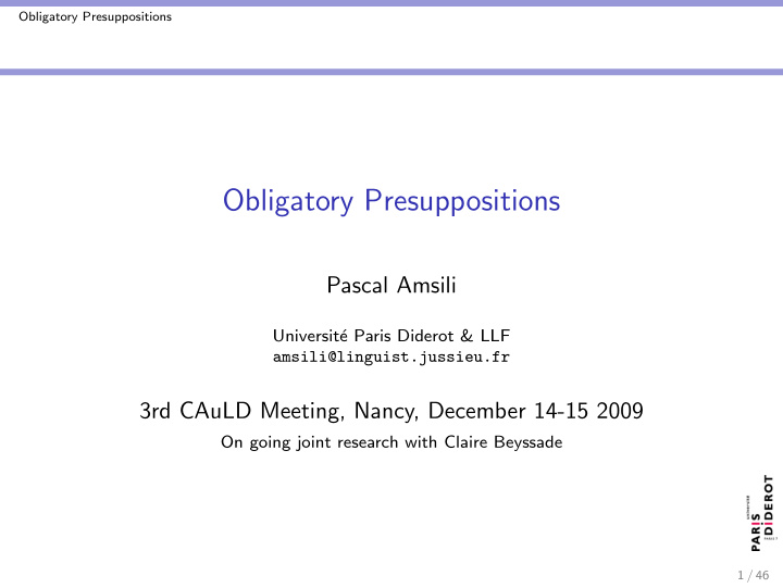 obligatory presuppositions