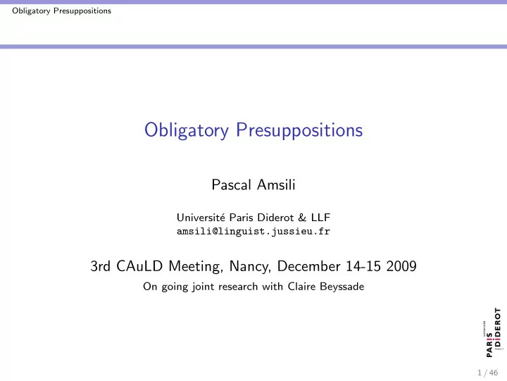 obligatory presuppositions