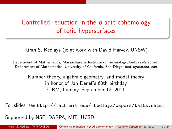 controlled reduction in the p adic cohomology of toric