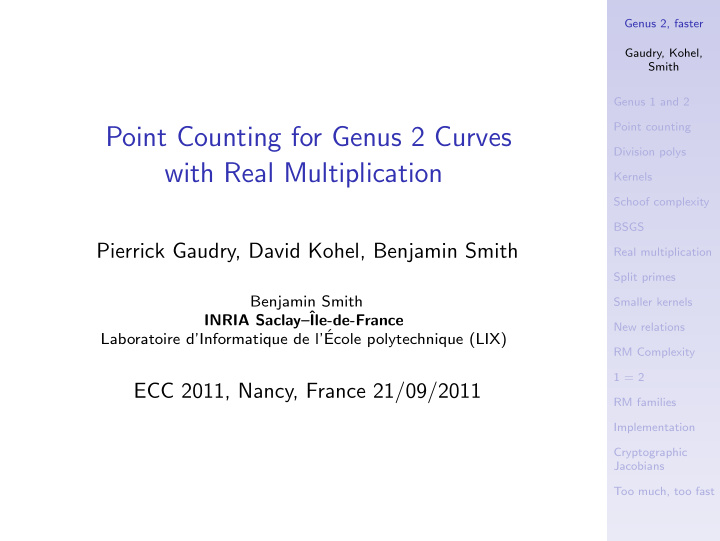 point counting for genus 2 curves