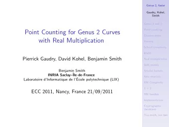 Point Counting for Genus 2 Curves  Division polys  with Real Multiplication  Kernels  Schoof