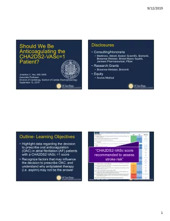 Should We Be  Anticoagulating the   Consulting/Honoraria  CHA2DS2-VASc=1   Medtronic, Abbott,