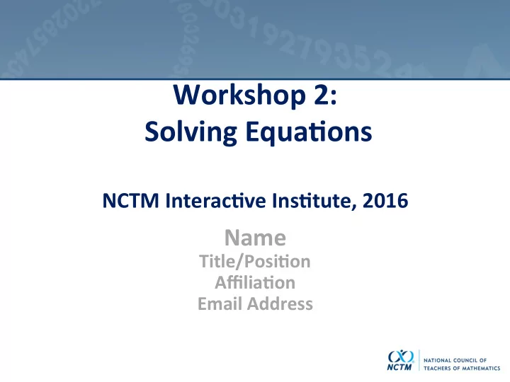 workshop 2 solving equa5ons