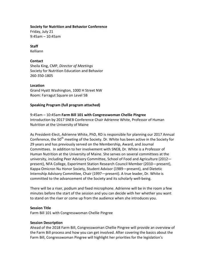 society for nutrition and behavior conference friday july