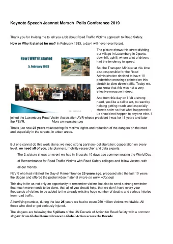 Keynote Speech Jeannot Mersch  Polis Conference 2019  Thank you for Inviting me to tell you a bit