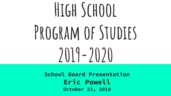 high school program of studies 2019 2020