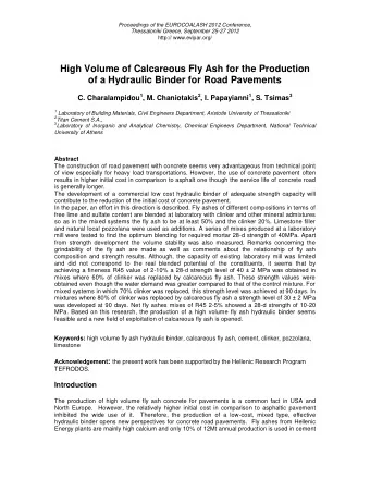 High Volume of Calcareous Fly Ash for the Production of a Hydraulic Binder for Road Pavements C.