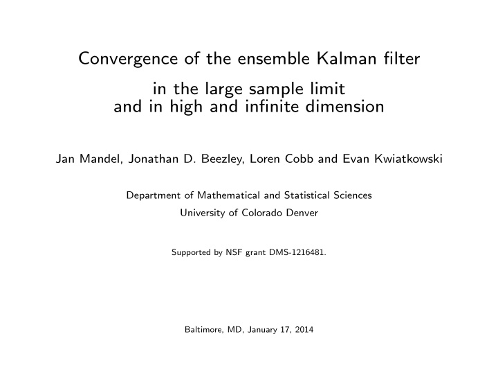 convergence of the ensemble kalman filter in the large