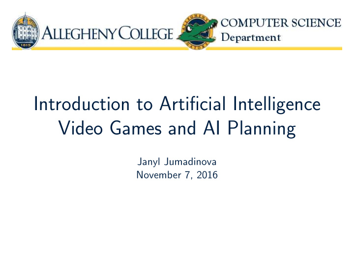 introduction to artificial intelligence video games and