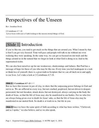 [Slide 4] We carry the treasure of the eternal (vv. 7- 12) [Slide 5] a. We suffer for the gospel of