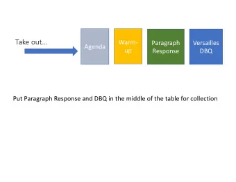 Take out  Warm-  Paragraph  Versailles  Agenda  up  Response  DBQ  Put Paragraph Response and