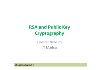 RSA and Public Key  Cryptography  Chester Rebeiro  IIT Madras  CR  CR  STINSON : chapter 5, 6