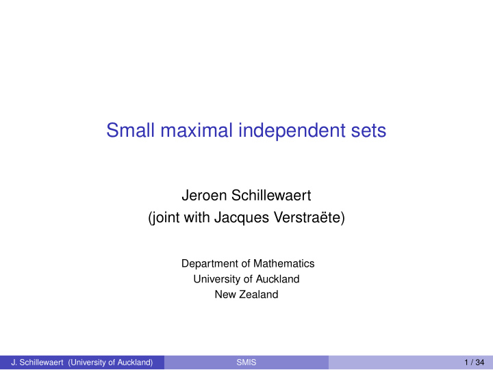 small maximal independent sets