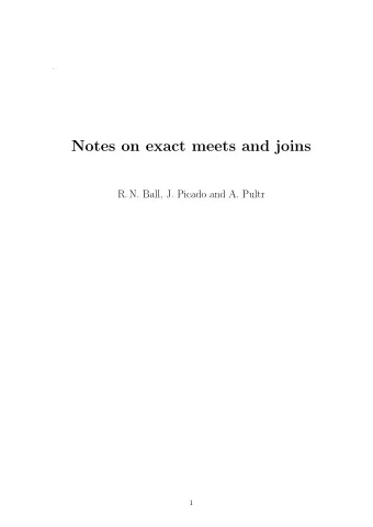 Notes on exact meets and joins  R. N. Ball, J. Picado and A. Pultr  1  Exact meets and joins.