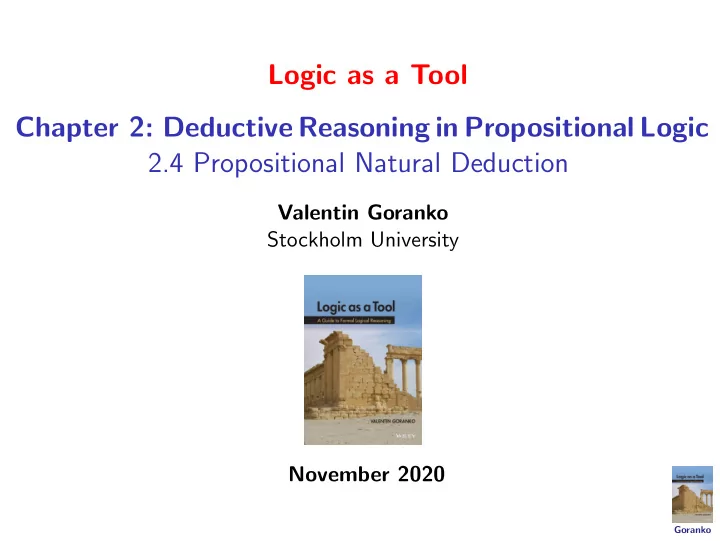 logic as a tool chapter 2 deductive reasoning in
