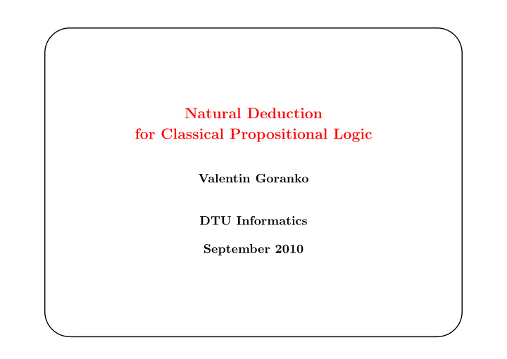 natural deduction for classical propositional logic