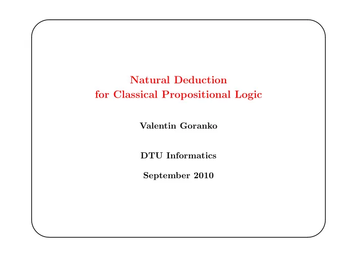 natural deduction for classical propositional logic