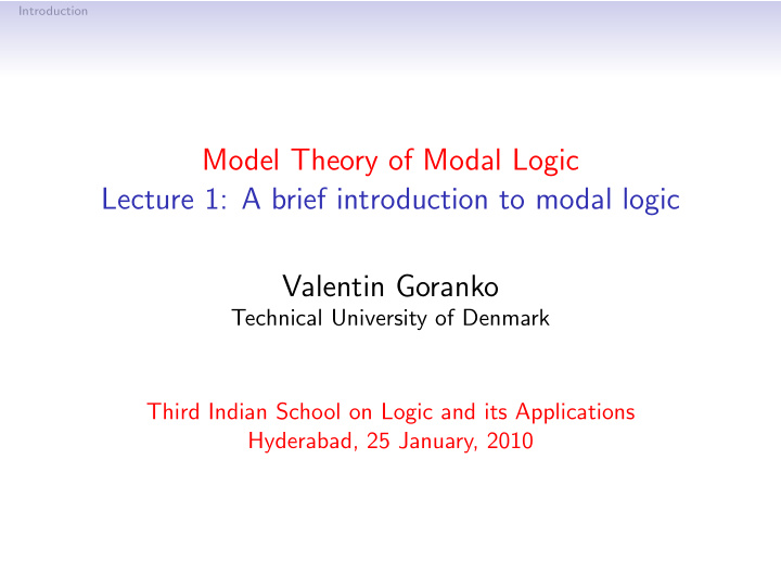 model theory of modal logic lecture 1 a brief