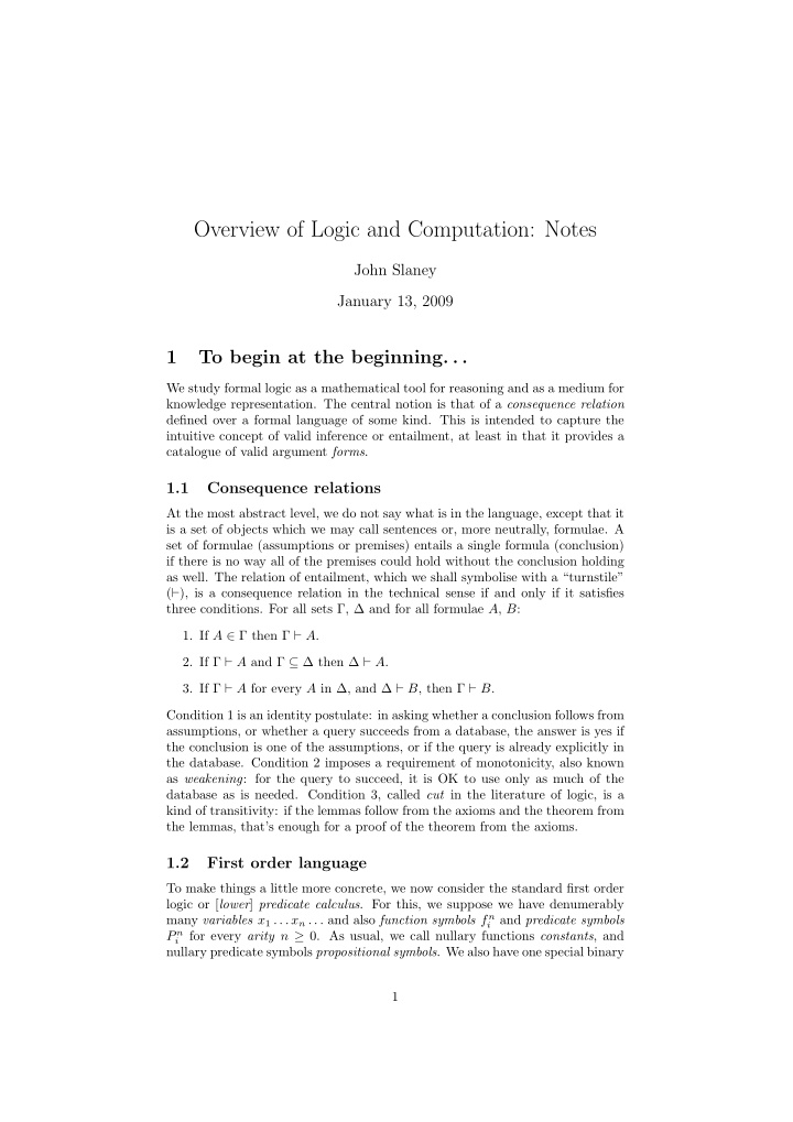 overview of logic and computation notes