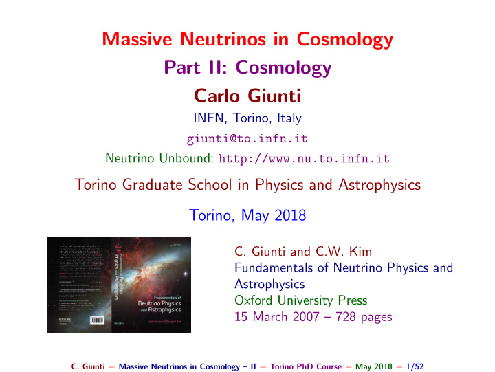 massive neutrinos in cosmology part ii cosmology carlo