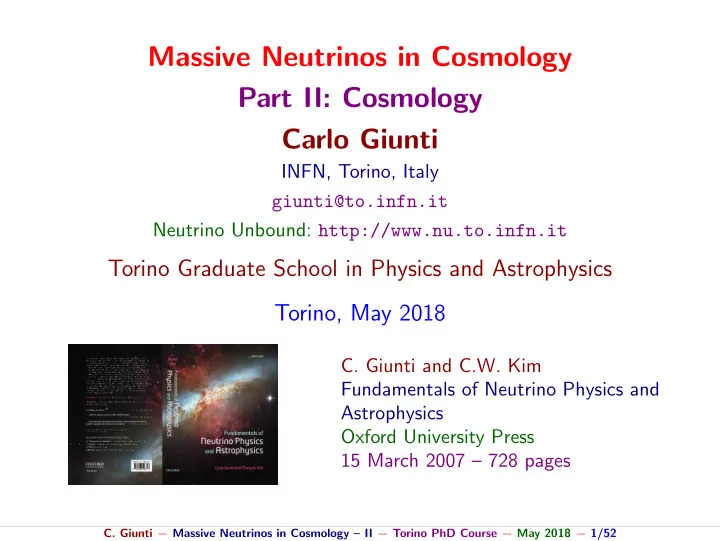 massive neutrinos in cosmology part ii cosmology carlo